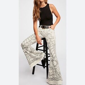Free People Denim Super Flare Jeans in Ecru Boho